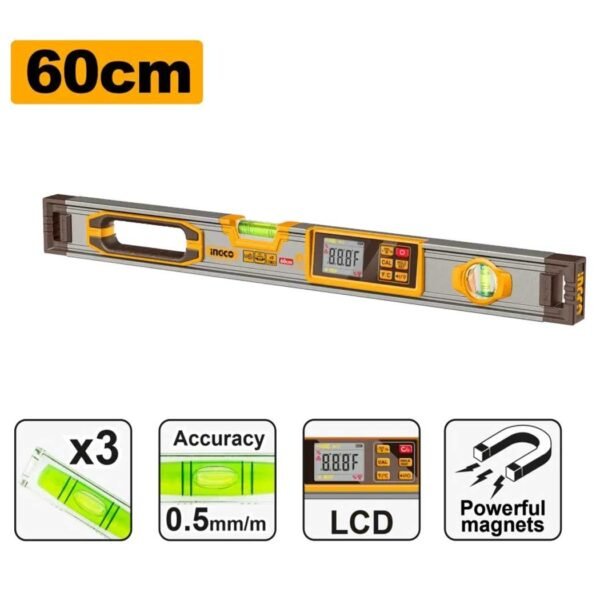NIVEAU A BULLE MAGNETIQUE DIGITAL INGCO 60CM HSL98060D